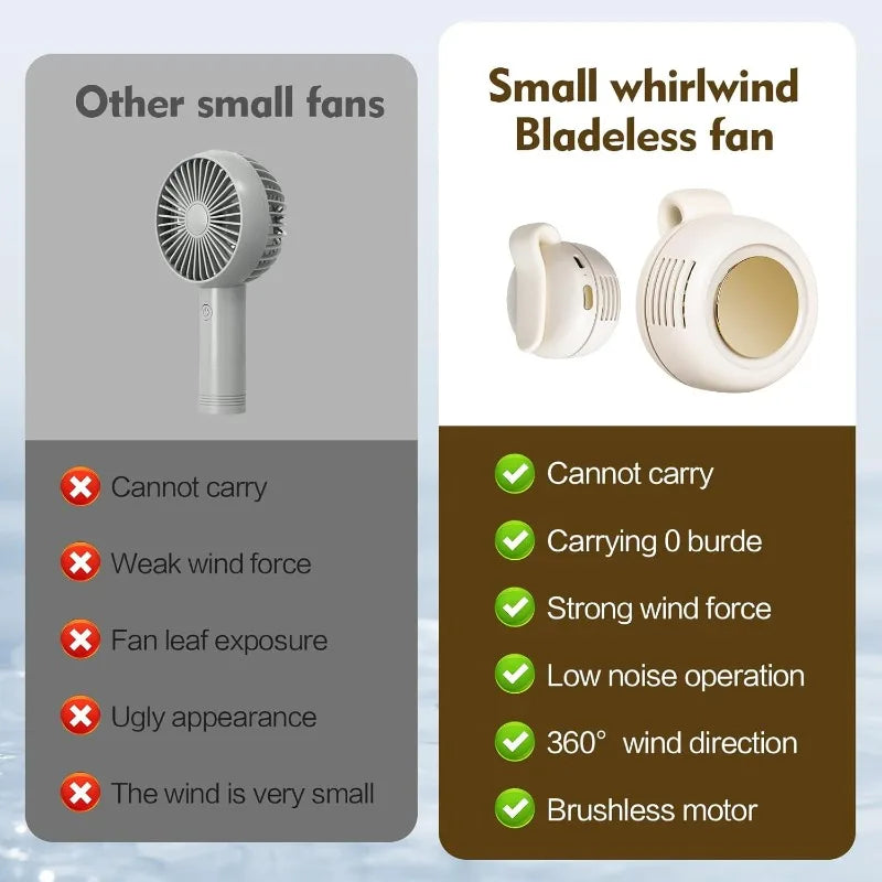 Stay Cool Anywhere with the Portable Silent Mini Bladeless Electric Fan - Adjustable 3-Speed, Clip-On Design for Ultimate Comfort!