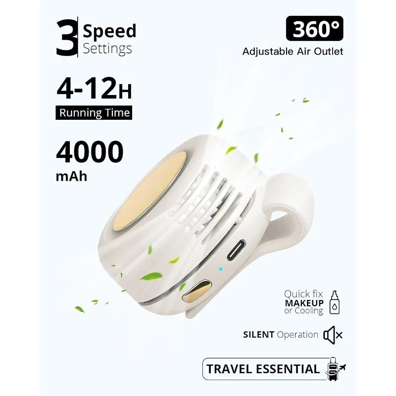 Stay Cool Anywhere with the Portable Silent Mini Bladeless Electric Fan - Adjustable 3-Speed, Clip-On Design for Ultimate Comfort!